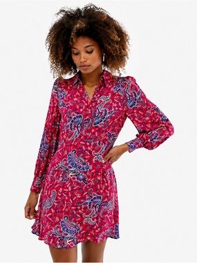 & Other Stories Red Paisley Button Front Mini Dress US 8